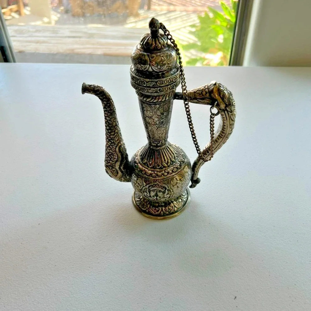 Antique Hand Crafted Repousse Teapot Vessel 8